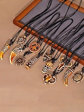voordelige Heren sieraden-Halsketting voor heren in bohemian vintage stijl, gemaakt van acryl, met verschillende hangeropties, waaronder een schildpad en ivoor, en een verstelbaar koord. Ideaal voor een strandvakantie,