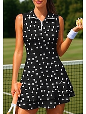 abordables Robe de tennis pour femmes-Femmes Géométrique À pois Robe de tennis tenue de sport Sans manches Floral Respirant Tennis Le golf Badminton Col Polo Col zippé Robe Noir avec blanc Jaune Rose Vêtements de tennis