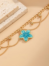 economico Bracciale da donna-Cavigliera da donna boho con ciondolo a fiore in lega, catena a strati multicolore per vacanze al mare, resort estivi e abbigliamento casual di tutti i giorni.