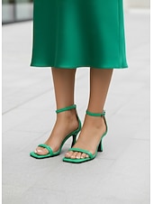 economico Sandali con tacco-sandali verdi con cinturino alla caviglia e tacco medio per donna - design minimalista ed elegante, perfetti per feste estive, abbigliamento da ufficio e uscite informali