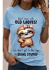 abordables T-shirt Humor &amp; Citations-T-shirt femme humoristique, imprimé patchwork, chat graphique, lettre, style basique classique, manches courtes, col rond, coupe classique, bleu, noir et rouge, été, printemps, automne, hiver #