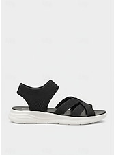 voordelige Platte Sandalen-Paarse gebreide comfortabele sandalen voor dames - lichtgewicht, ademende, sportieve en casual wandelschoenen met gekruiste bandjes, elastische en ondersteunende zool voor reizen, strand, vakantie en