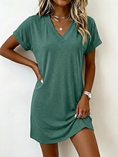 voordelige Witte jurk-Dames Mini-jurk T shirt jurk Basic Klassiek Dagelijks Weekend Normale pasvorm Effen Korte mouw V-hals blauw Zwart Blozend Roze Donkergroen Zomer Lente