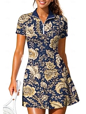 baratos Vestido Feminino-Mulheres Estampado Cashemere Floral Boêmio Vestido de tênis Vestido esportivo Manga Curta Imprimir Respirável Voleibal Tênis Golfe Colarinho Colarinho polo Vestidos Azul Marinho Escuro Roupas de tênis