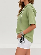  בגדי ריקוד נשים חולצה חולצת וופל טלאים כפתורים צבע אחיד אחיד אלגנטית מסוגנן קלסי ללא שרוולים שרוולים קצרים עם קפוצ'ון חולצות רגילות קזו'אל יומי חגים ירוק בהיר ורוד מסמיק סגול בהיר כחול בהיר