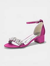 voordelige Hakken Sandalen-Damessandalen met dikke hak en nude strass-steentjes - elegante cocktailschoenen met enkelbandje