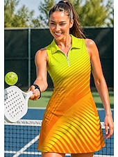 abordables Vestido de Mujer-Mujer Geométrico Degradado Vestido de tenis Vestido deportivo Sin Mangas Estampado Transpirable Voleibol Tenis Golf Cuello Escote en Pico Bermudas Vestidos Violeta Amarillo Naranja Ropa de tenis