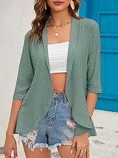 זול ז'קטים מזדמנים-בגדי ריקוד נשים ז'קט קז'ואל נוח נושם לגזור יום יומי אחיד חופשה רחוב לבוש יומיומי ליציאה חזית פתוחה רגיל ללא צווארון רגיל שרוול 4\3 הלבשה עליונה שחור לבן ורוד מסמיק אביב סתיו