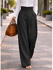 abordables jambe large et taille haute-Femmes Jambe large Élégant ancien Longueur complète Taille haute Uni in in france they say Pontalon wide leg Confort Non Elastique Quotidien Vêtements de rue Noir Argile Printemps Automne Coupe Ample