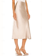 economico Gonne Formali-Per donna Gonne in raso Elegante Moda Midi Vita Alta Gonne Semplice Con Spacco Micro-elastico Feste Data Nero Champagne Marrone Verde Estate