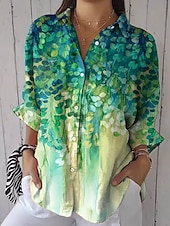 voordelige Bloemen Blouses-Dames Overhemd Bloemig Grafisch Elegant Vakantie Stijlvol 3/4 mouw Overhemdkraag Normale tops Casual Dagelijks Werk blauw Blozend Roze Paars Groen Zomer Lente