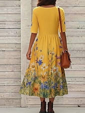 economico Abiti casual floreali-Per donna Abito Midi Abito a Tubino Vacanza Casual Boho Quotidiano Abito Estivo Abito Primaverile Vestibilità regolare Floreale Grafico Manica Corta Girocollo Giallo Verde chiaro Rosa Azzurro cielo