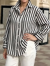 economico Bluse a righe e geometriche-Per donna Camicia Blusa Bottoni Grafico A righe Vintage Elegante Classico Manica Lunga Colletto a Camicia Top Regolari Casuale Quotidiano Ferie Blu Nero Giallo Estate Primavera