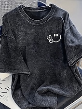 ieftine tricouri-Pentru femei 100% Βαμβάκι Tricou Cămașă din bumbac Topuri cu spălare vintage Simplu Epocă Modă Stilat Manșon scurt Stil Nautic Rotund Topuri obișnuite Casual Zilnic Ieșire Albastru piscină Gri și Alb