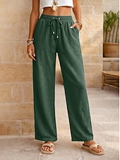 cheap Bottoms-Women's Cotton Linen Pants Summer Pants Pants Trousers Vacation Basic Casual Daily Full Length Natural Plain Drawstring Front Pocket Comfort Breathability Comfortable Inelastic Daily Going out Weekend