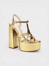 cheap 1970s Disco &amp; Hippie-Women's 1970s Disco Silver Platform Heels - Sparkling Glitter Chunky High Heel Sandals with T-Strap Design for Studio 54 Parties, Nightclub Events &amp; Glam Retro Outfits