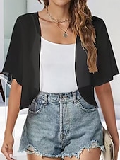 cheap Wedding Guest Wraps-Women's Wrap Shrug Mother's Wraps Bridal's Wraps Wedding Guest 's Wraps Elegant Ladies Formal Style Short Sleeve Chiffon Wedding Wraps With Pure Color For Daily Spring &amp; Summer