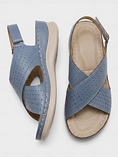 abordables Sandales Confort-Sandales bleues confortables pour femmes avec soutien de la voûte plantaire – chaussures de marche respirantes à brides croisées, sandales d'été légères et souples idéales pour les voyages et le