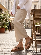 ieftine Sandale tip slide-Șlapi împodobiți cu strasuri, cu talpă cu platformă și curea tanga, sandale elegante și confortabile pentru vacanțele de vară și zilele de plajă