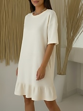  Жен. Платье до колена Платья с баской Мода Классика Повседневные на открытом воздухе Свободное облегание Полотняное плетение Рукав до локтя Вырез под горло
