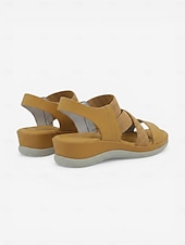 abordables Sandalias Cómodas-Sandalias amarillas de mujer con soporte para el arco del pie y tira elástica: zapatos cómodos y acolchados para caminar, sandalias casuales de verano ligeras con suela suave para viajar, caminar y