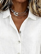 economico Bluse Semplici-Per donna Blusa Bottoni Bordo in pizzo Tinta unica Elegante Vacanza Casual Manica 3/4 Colletto a Camicia Top Regolari Quotidiano Blu Bianco Estate Primavera Autunno