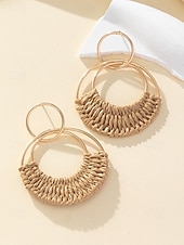 cheap Women's Earring-Women's Bohemian Woven Hoop Earrings, Alloy Rattan Style Statement Round Earrings in Multiple Colors for Beach Vacation Travel, Resort Wear and Everyday Casual Summer Jewelry