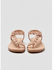 baratos Sandálias Planas-sandálias femininas com tiras em T e detalhes florais e sola acolchoada – perfeitas para passeios casuais de verão