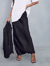 economico Gonne Formali-Per donna Gonne in raso Elegante Moda Maxi Vita Alta Gonne Semplice Coulisse Micro-elastico Feste Data Nero Blu marino Marrone chiaro Marrone Estate