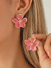 Недорогие Женская серьга-Женские серьги в богемном стиле, материал — сплав, 3D-цветочный дизайн, различные цвета, легкие и элегантные, идеально подходят для пляжного отдыха и повседневной носки.