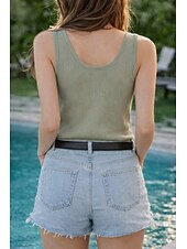 abordables Réservoir Simple-Femmes Débardeur gaufré Couleur Unie Mode Élégant Occasionnel Sans manches Col en U Hauts Réguliers Occasionnel Quotidien Sports Noir Blanche Vert Été Printemps