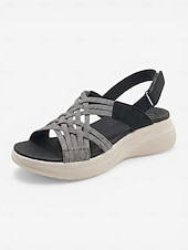 abordables Sandales Confort-Sandales noires sportives pour femmes avec soutien de la voûte plantaire – sandales à bride arrière élastique tissée, chaussures légères, respirantes et rembourrées pour un confort optimal toute la