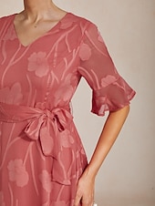  Γυναικεία Μίντι φόρεμα Φορέματα σιφόν Κομψό Καθημερινά Επισκέπτης γάμου Ημερομηνία Κανονικό Φλοράλ Μισό μανίκι Λαιμόκοψη V Κόκκινο Κόκκινο