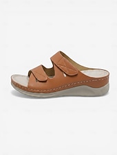 abordables Comfort Sandals-Women's Light Brown Arch Support Comfort Sandals – Double Adjustable Strap Slide Slippers, Soft Cushioned Slip-On Shoes for Home, Travel &amp; Everyday Use