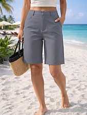 preiswerte Bermudashorts-Damen Bermudashorts Chinos Shorts Sommershorts Urlaub Vintage Mode Knielang Tiefer Bund Einfarbig Einfach Tasche Gerader Schnitt Komfort Leicht Weich Unelastisch Streetwear Büro Arbeit Schwarz Rosa