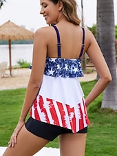 economico Tankini-Per donna Costumi da bagno Tankini Due pezzi Shorts Costume da bagno Controllo della Pancia Vita alta Snello Senza schiena Vacanza Abbigliamento da Spiaggia Bandiera Collo a U Senza Maniche Costumi