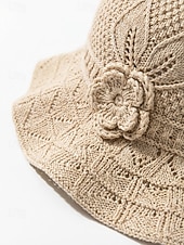 billiga Kvinnors hattar-Dam bohemisk sommarhatt, andningsbar polyester, 3D-blomdekoration, flerfärgad, solhatt med brett brätte för strandsemester, vardagskläder