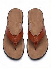 abordables Mujeres-Sandalias de dedo color marrón claro para mujer: chanclas cómodas y acolchadas con tiras de piel sintética para vacaciones en la playa y viajes de verano. &amp;Relajación informal al aire libre
