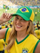 ieftine Accesorii-Șapcă de baseball bărbătească din poliester, în culorile steagului Braziliei, cu croială reglabilă, pentru fanii fotbalului, pentru ziua meciului, evenimentele pentru suporteri de fotbal, îmbrăcămintea sport casual și ținutele de zi cu zi în aer liber