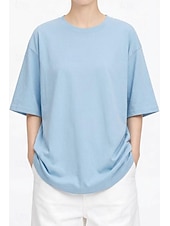 abordables T-shirt uni-T-shirt surdimensionné en 100 % coton pour femme tee-shirt haut couleur unie élégant basique décontracté manches courtes col rond hauts réguliers sports quotidiens sortie noir blanc rose vin bleu