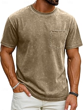 economico magliette di base-Per uomo Maglietta Camicia 100% cotone lavaggio acido Manica Corta Girocollo Estate Primavera Tutte le stagioni Tinta unica Elegante Vintage Neutro Tasca Tinto in capo angosciato Casuale Casa