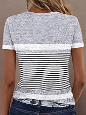billiga Randig och geometrisk t-shirt-Dam T-shirt Färgblock Mönster Grafisk Geometrisk Randig Vintage Mode Stylish Kortärmad Rund hals Vanliga toppar Dagligen Blå Gul Brun Grå Sommar Vår