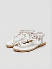 baratos Sandálias Planas-sandálias femininas com tiras em T e detalhes florais e sola acolchoada – perfeitas para passeios casuais de verão