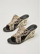 cheap Women-Women's Gold Wedge Heel Slides – Comfortable yet stylish, ideal for relaxed resort dinners by the sea