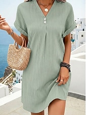 voordelige Eenvoudige jurk-Dames Mini-jurk Casual jurk T shirt jurk Zomerjurk Basic Klassiek Dagelijks Vakantie Ruim Passend Effen Korte mouw V-hals blauw Zwart Wit Lichtgroen Zomer Lente