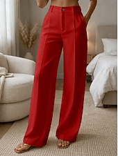 Χαμηλού Κόστους φαρδύ πόδι &amp; ψηλόμεσο-Γυναικεία Πλατύ Πόδι Παντελόνια Παντελόνι επίσημο Casual παντελόνι Μοντέρνα Κομψό στυλ street Βασικό Πλήρες μήκος Ψηλή Μέση Σκέτο Τσέπη Ελαστική μέση Άνετο Ανελαστικό Καθημερινά Γραφείο Διακοπές