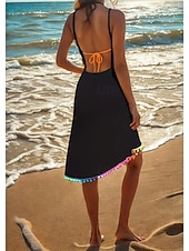 Недорогие Пляжные платья-Жен. Купальники Накидка Купальники Платья купальник Рюши Открытая спина Отпуск Одежда для пляжа Сплошной цвет V-образный вырез Без рукавов Купальники