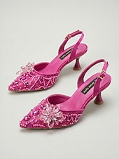 tanie Kobiety-Damskie zielone, zdobione czółenka na obcasie typu slingback - spiczaste noski z kryształkami i kwiatowym wzorem na koktajlowe przyjęcia i wieczorne imprezy &amp;wieczór oświadczeń