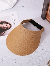 abordables Sombreros de mujer-Visera de paja estilo boho para mujer, gorra de playa plegable y ajustable multicolor para vacaciones, resort de verano y uso casual diario.
