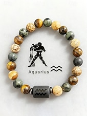cheap Men's Jewelry-Men's Bohemian Style Natural Stone Bracelet with Zodiac Sign Pendant, Adjustable Elastic Beads, Ideal Gift, Beach Vacation and Casual Daily Wear